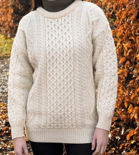 Classic Aran Jumper Traditional Unisex Crew Neck Sweater - C1347